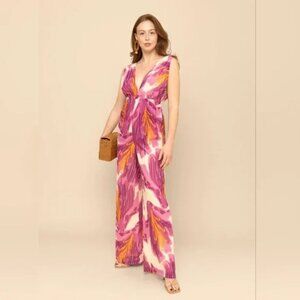 Mixed by Nasrin Cora Plunge Saffron Floral Print Jumpsuit S